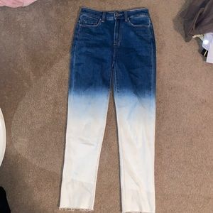 PAIGE Blue and White Straight Leg Jeans